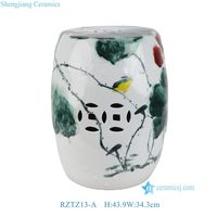 RZTZ13-A Nouveau tabouret de jardin décoratif en céramique de style chinois, tabouret tambour en porcelaine haute qualité avec effet éclaboussures