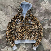 Sudadera con capucha y cremallera completa con estampado de leopardo y logotipo personalizado, fabricada por Strategic Source Factory, OEM, ODM, marca privada, peso pesado, estilo Y2K, proveedor mayorista.