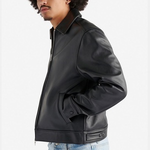 TOPSHOW Garment Wholesale Black PU <b>Leather</b> Jacket Custom Cropped Genuine <b>Leather</b> Jacket <b>Men</b> - Product Image 2