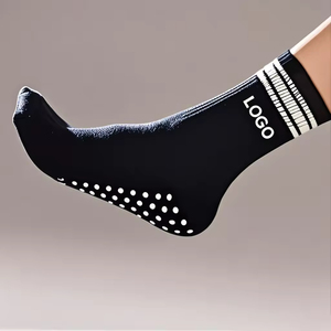 Custom Logo Embroidery <b>Breathable</b> Yoga <b>Socks</b> Cotton Crew Grip Non Slip <b>Socks</b> for Women Workout Fitness - Product Image 2