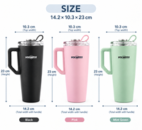 Gobelet isotherme en acier inoxydable écologique avec poignée et paille réutilisable, 30 oz, maintien thermique de 6 à 12 heures