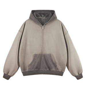 Sudadera con Capucha Personalizada al por Mayor, Bordado Personalizado, Lavado Ácido Degradado, Estilo Retro, Gruesa, de Alta Calidad, Chaqueta con Cremallera Extra Grande - Product Image 1