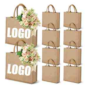 Custom Laminated <b>Large</b> Capacity Perfect Advertising logo Beach Shopping Wedding <b>Gift</b> Tote Flower Jute <b>Bag</b> - Product Image 1