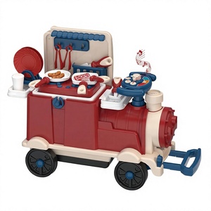 Capable 3 1 <b>Plastic</b> Cutlery Train Ride Car Toy Trolley Kids Kitchen Cooking Pretend Play Set Music Steering <b>Wheel</b> for 2-4 Years - Product Image 2