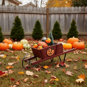 Chariot à roues en bois, jardinière 2 en 1, pour arrangements saisonniers en extérieur - Product Image 2
