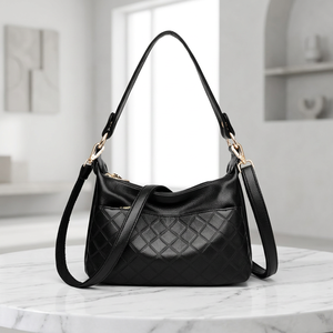 Sac à bandoulière en cuir PU noir matelassé, sac hobo avec fermeture éclair, sangle unique pour les voyages quotidiens - Product Image 3