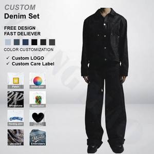 निर्माता कस्टम स्प्रिंग स्ट्रीटवियर दो टुकड़े फ्लैयर्ड सैवेज पैंट और जैकेट सेट पुरुषों डेनिम सेट - Product Image 1