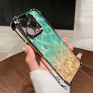 Coque de téléphone en TPU premium avec cadre doré électroplaqué à effet <span class=keywords><strong>d</strong></span>égradé et ondulations aquatiques, protection antichoc - Product Image 1