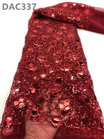 Tissu en dentelle élastique brodé de paillettes 100 % polyester de luxe, motif floral à grandes paillettes pour robes de mariée et usage domestique