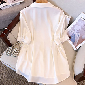 プラスサイズ<span class=keywords><strong>4xl</strong></span>ファッション女性用ボタンウエストストラップ無地フランススタイルターンダウンカラー春ブラウス女性用シャツ - Product Image 2