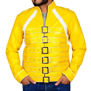 Chaqueta de Cuero PU Amarilla para Hombre con Hebillas Plateadas, Cuello Alto, Estilo Formal - Product Image 2