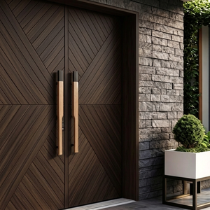 Puerta de entrada rústica hecha a mano, puerta de madera maciza personalizable, puerta frontal Golden Aero, puerta exterior de estilo batiente. - Product Image 1