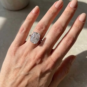 925 Moissanite 8.5Carat 10x14mm <b>Cushion</b> Cut Hidden Halo Engagement Travel <b>Ring</b> in Yellow & White Gold Plated for Women's - Product Image 3