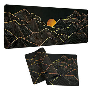 Tapis de souris de jeu grand format personnalisé, résistant à l'eau, motif montagne ligne or, en tissu micro-tissé, avec base en caoutchouc et bords cousus - Product Image 1