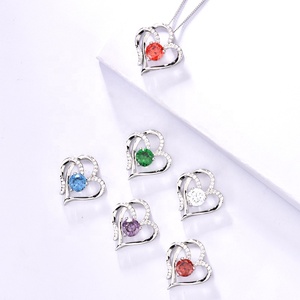 GP05 Drop Shipping love Heart Pendant Charms Pendentifs en argent sterling 925 avec pierre de naissance pour collier Wholesale Jewelry for Women - Product Image 5