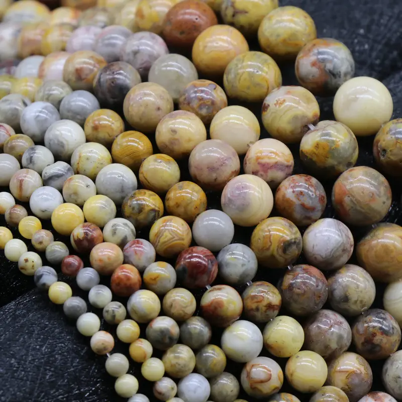 Wholesale Cheap Mexican Yellow round Crazy Lace Agate Beads, Natural Stone Beads Agate for Jewelry Making 4MM 6MM 8MM 10MM 12MM