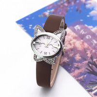 Nouvelle montre-bracelet pour enfants en alliage de quartz avec diamants, motif chat de dessin animé aux yeux bouclés, design mignon, montre pour enfant KW02