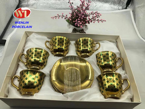 Elegant <strong>Arabian</strong> Turkish Ceramic Coffee Cup and Saucer 12pcs or 24pcs Customized Design Porcelain <strong>Tea</strong> <strong>Set</strong> - Product Image 2