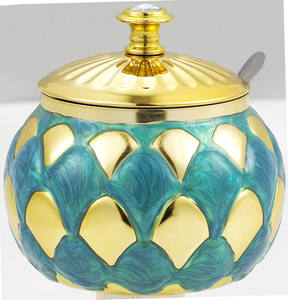 <span class=keywords><strong>Sucrier</strong></span> en acier inoxydable bicolore or et argent avec cuillère, pot à sucre décoratif de style arabe de luxe pour le service du café et du thé - Product Image 4