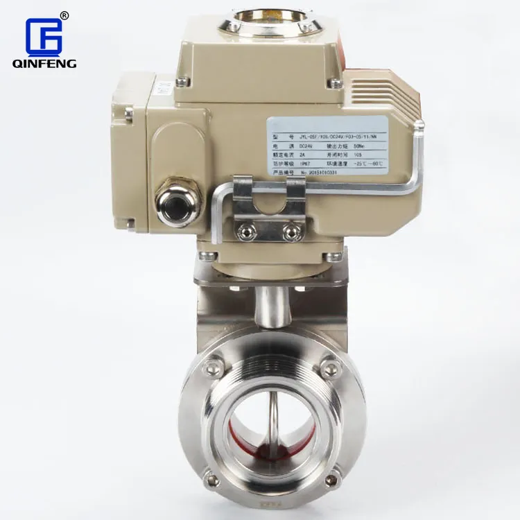 QINFENG Stainless CF8 Cf8m Steel 304/316L Thread Sanitary Electric Actuator Butterfly Valve for water treatment