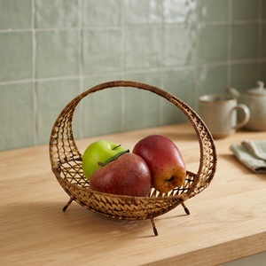 Panier à fruits en rotin fait main, conteneur de rangement rond, décoration de cuisine rustique, support alimentaire à un seul niveau en fibres végétales - Product Image 5