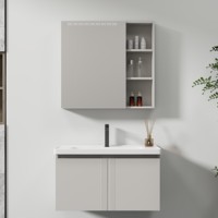 Vente en gros discount armoire de salle de bain design murale en PVC vasque en céramique et armoire à miroir LED vanité de salle de bain