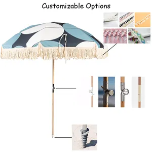 Guarda-chuva boho macrame, guarda-chuva de madeira impressão digital de algodão