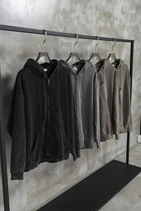 H5536 China Vendors for Clothing Deep Colors Series 380 Gsm Cotton <b>Blends</b> Zip up Hoodies Vintage Wash Hoodies - Product Image 3