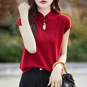 <span class=keywords><strong>Camisetas</strong></span> de Verano Chinas Elegantes para Mujer 2026, Blusas de Manga Corta, Holgadas, Casuales, Estampadas, Lisas, Nuevas, Tejido Fino - Product Image 4