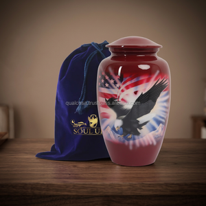 Urne funéraire en métal SOULURNS, drapeau américain, aigle, adulte, grande taille, design personnalisable, couleur rouge, écologique, durable - Product Image 3