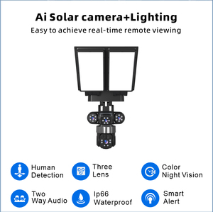 卸売 V380 Pro 3レンズ屋外ソーラー電源ワイヤレスPTZカメラCCTVセキュリティ4G SIMカードソーラー街路灯カメラ - Product Image 2