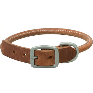 Classic Leather Dog <b>Collar</b> with Metal Buckle Adjustable Solid Brown Padded Design for All Seasons - Product Image 1