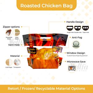 Bolsas para Pollo Asado al Spiedo para <span class=keywords><strong>Microondas</strong></span>, Empaque de Plástico Laminado con Impresión Personalizada para Alimentos Calientes con Tratamiento Antivaho - Product Image 4