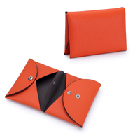 Dompet Lipat Minimalis Kulit Asli dengan Kancing, Kantung Kecil Terstruktur, Lapisan Nilon, Portabel