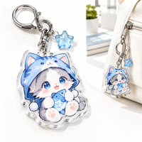 Porte-clés en acrylique personnalisé double face holographique, gravure laser de logo DIY, breloques de dessins animés, paillettes, époxy transparent UV