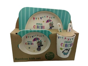 5Pcs Thiết Lập Tre Trẻ Em Bộ Đồ Ăn Trẻ Em Món Ăn Thực Phẩm Tấm Bát Cốc Muỗng Nĩa Bộ Bát Đĩa Phim Hoạt Hình Bộ Đồ Ăn - Product Image 5