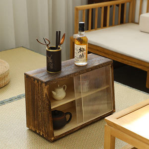 Retro paulownia wood cup rack, sliding tabletop <b>sideboard</b>, multi-layer tea set, coffee cup <b>storage</b> cabinet, water cup holder - Product Image 2