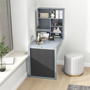 Bureau d'ordinateur pliable mural gris DB avec étagère de rangement pour bureau à domicile et hôtels, surface métallique, modèle D0100HAJTI7 - Product Image 3