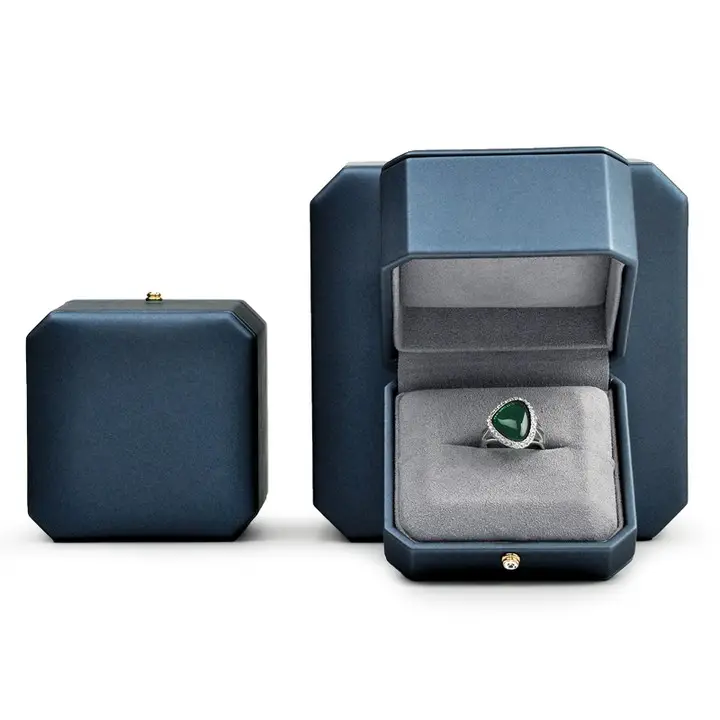 Guorui Vente en gros Logo personnalisé Nouveau design Bracelet de luxe en cuir microfibre bleu Cadeau Collier Boucle d'oreille Bague bijoux Boîte d'emballage