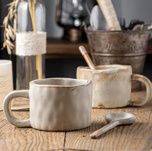 Modern Japanese Rustic Stoneware Ceramic Coffee Cup Set with Spoon Dishwasher & Microwave Safe - Product Image 4