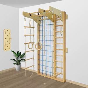 Childrens Indoor Climbing <b>Frame</b> Wooden Playground Equipment With <b>Swing</b> And Ladder For 2 To 4 Years Old Kids - Product Image 3