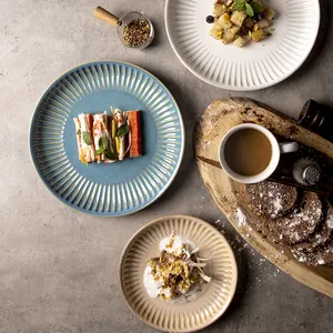 Custom Household Restaurant Dinnerware Ceramic Nordic Retro Embossed Classic Attractive Vintage Color Dishes Crockery Plate