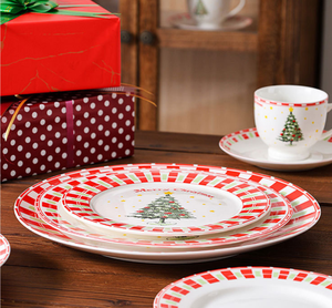 Wholesale Custom Merry Christmas Tree Ceramic <b>Dinnerware</b> <b>Set</b>, Festive Porcelain Tableware <b>for</b> Xmas Party, Free Design Available - Product Image 4