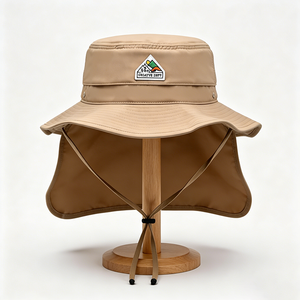 Chapeau Bob en Toile Kaki avec Logo Montagne, Large Bord, Protection UV, Style Safari, Anti-vent, Sangle de Menton Réglable - Product Image 6