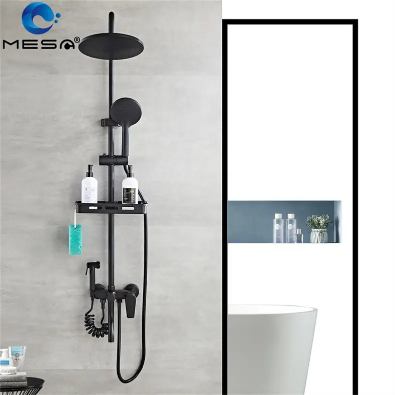 MESAマットブラックシャワーシステムヘッドコンプリートセットポータブルハンドシャワー浴槽注ぎ口用