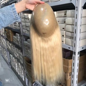 Tupé recto Rubio 613 para <span class=keywords><strong>mujer</strong></span>, sistema de reemplazo de Cabello 100% humano sin procesar, piel fina, cobertura completa de piel sintética, venta al por mayor - Product Image 1