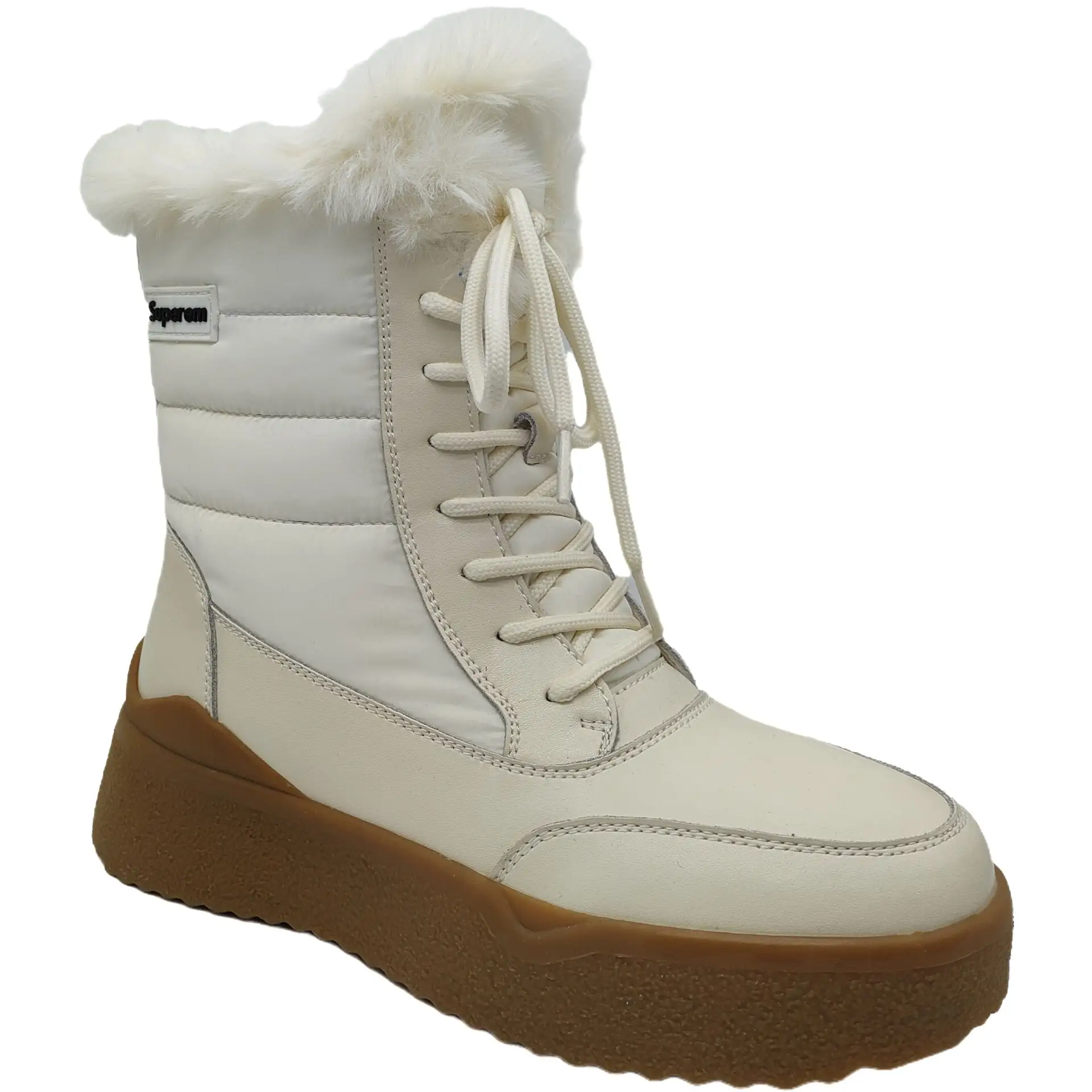Fábrica OEM personalizado de moda al aire libre de invierno blanco cálido de piel de felpa de las mujeres nieve Martin botas