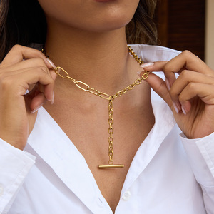 Collar de Cadena con Colgante de Barra de Acero Inoxidable, Joyería Minimalista con Borla, Accesorio de Moda para Mujer - Product Image 3