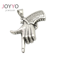 Pendentif en forme de main en acier inoxydable plaqué argent antique pour enfants, bijoux punk, hip-hop, motard, charme de doigt pour hommes