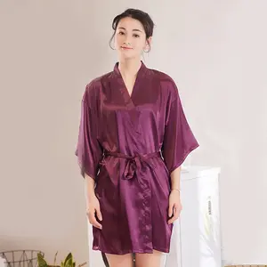 Kimono Robe Custom Women Kimono Black Silk Nightgown Robe Short Silk Robe Luxury Satin Pajamas